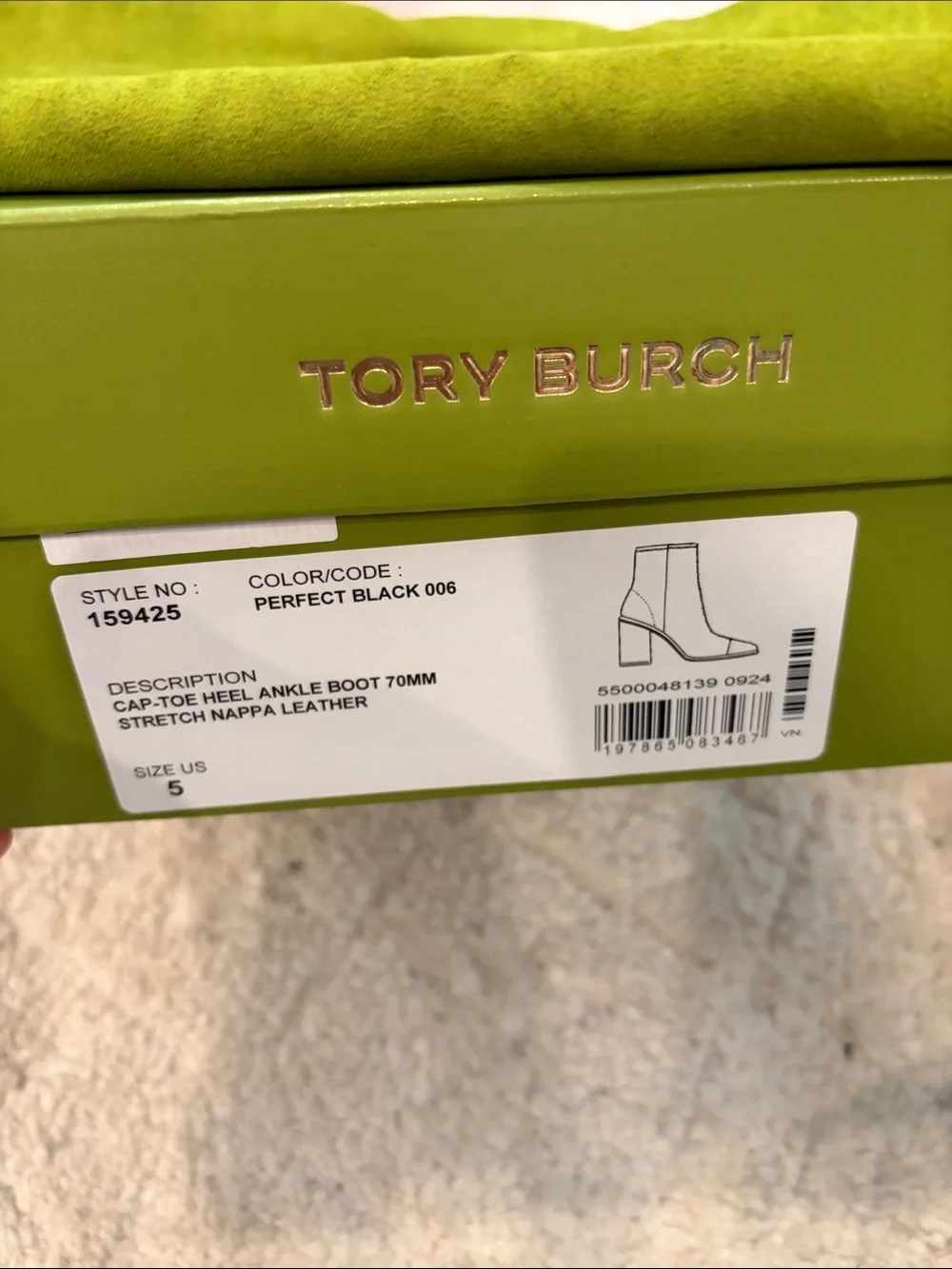 Tory Burch Black Leather Zip Ankle Booties with Gold Logo